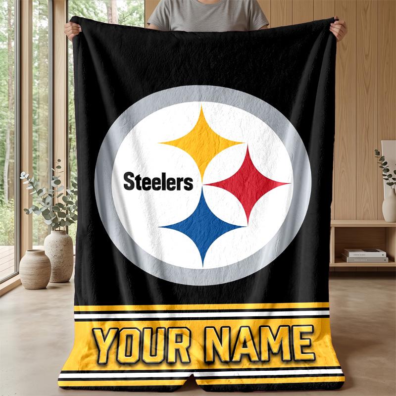 Pittsburgh Steelers Custom Flannel Throw Blanket Print Your Name Text Soft Warm Blanket Holiday Present