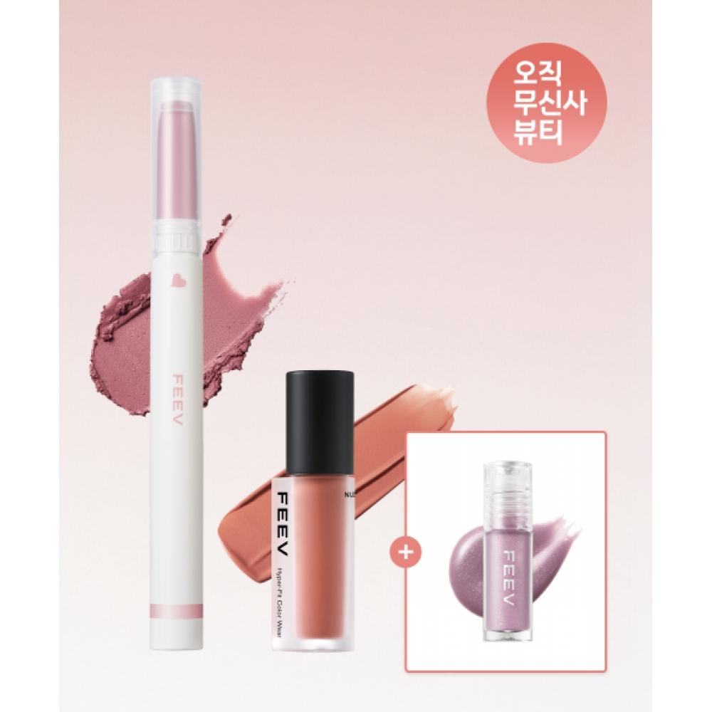 Feev [set Mini Gloss Gift] Bouncy Lip Liner+colorwear 03 Define/vanilla rose