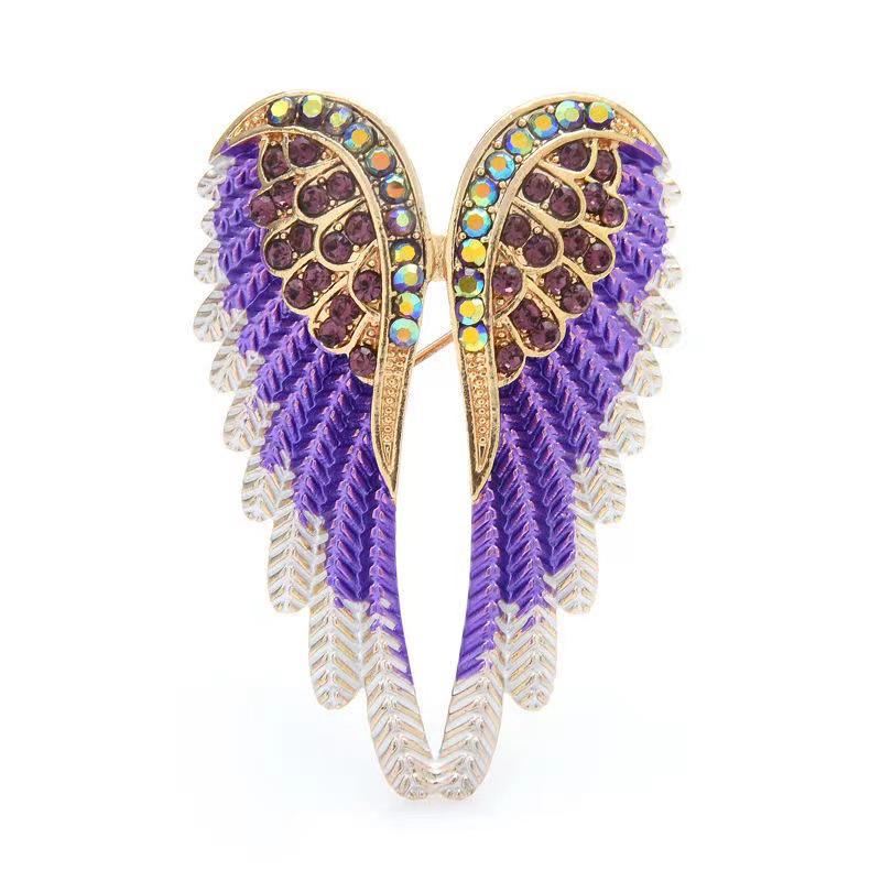 Elegant Enamel Angel Wings Brooch: Korean Fashion Accessory with Alloy and Diamond Accents