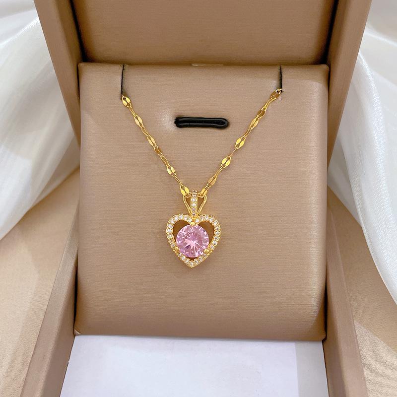 Titanium Steel Micro-Inlaid Gold Plated Women's Lucky Bead Necklace - Trendy Clavicle Chain Accessory