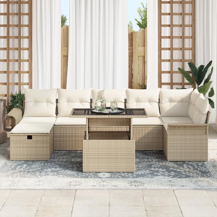 VidaXL Ensemble de canapés de jardin 8 pièces avec coussins Beige Poly Rotin 3359688