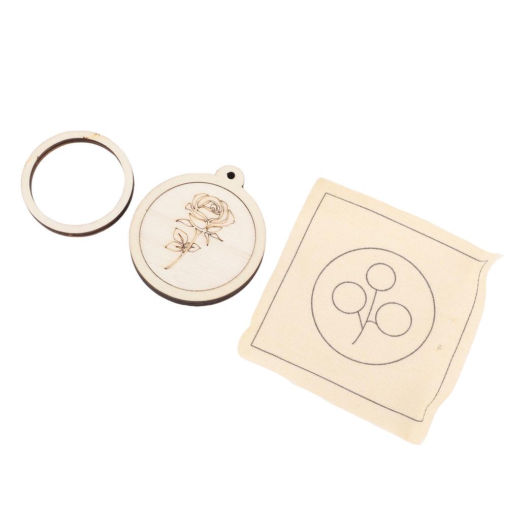 Embroidery Keychain Crafting Kit Mini Wood Round Hoop Keychain Making Set for Bag Key Phone Decoration