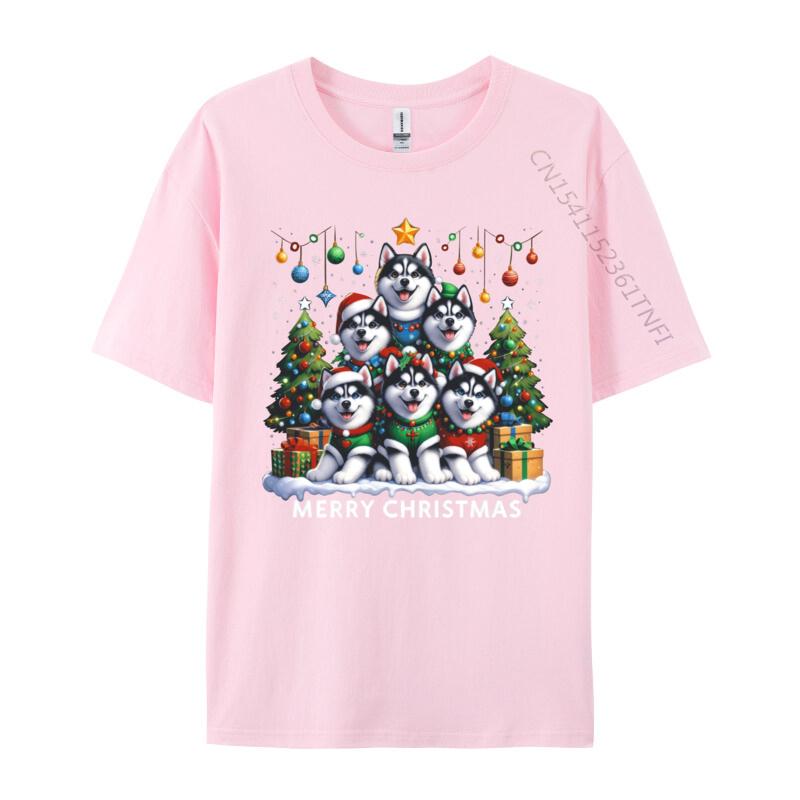 Husky Dog Christmas Tree Merry Christmas Matching Xmas Tshirts Print Tshirt Unisex T Shirt Hot Sale Short Sleeve Oneck