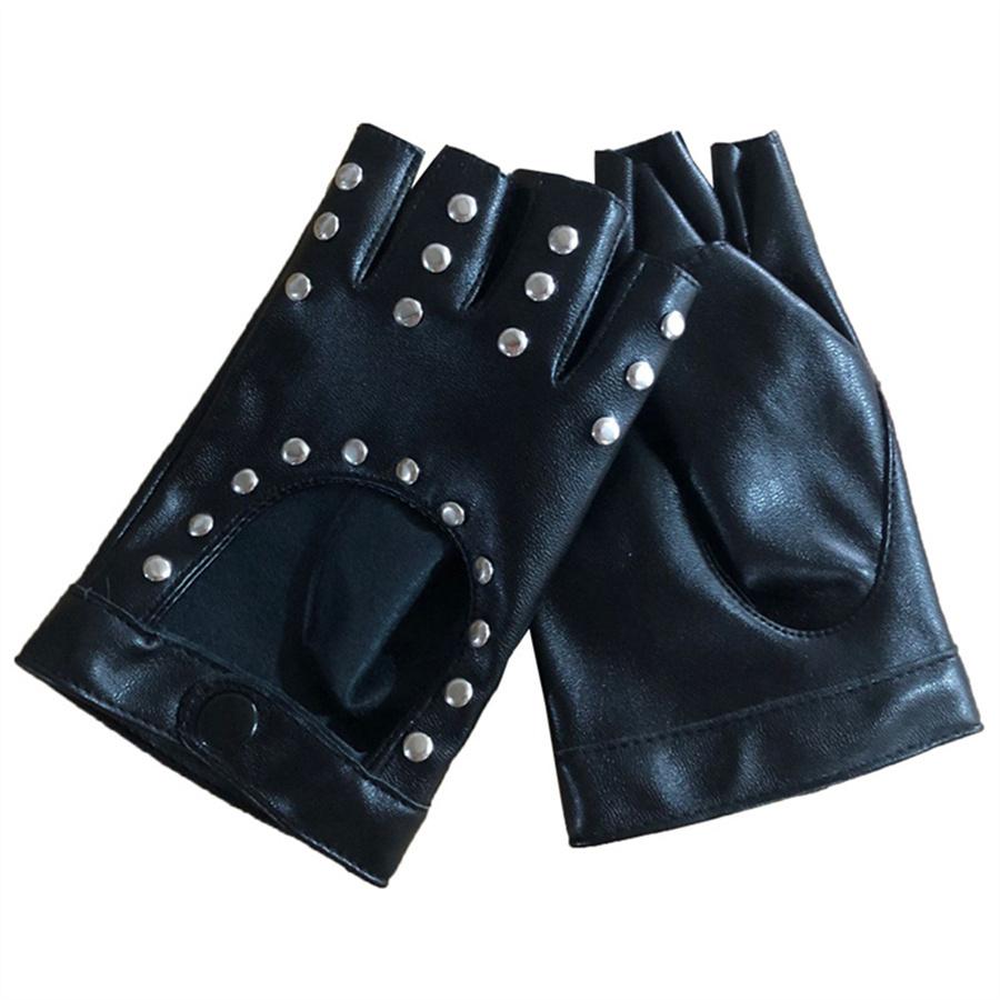 Black Studded Fingerless Gloves for Men Women