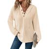 Women's Fashion Long Sleeve Drawstring Hooded Button V-neck Casual Hooded Sweatshirt Top