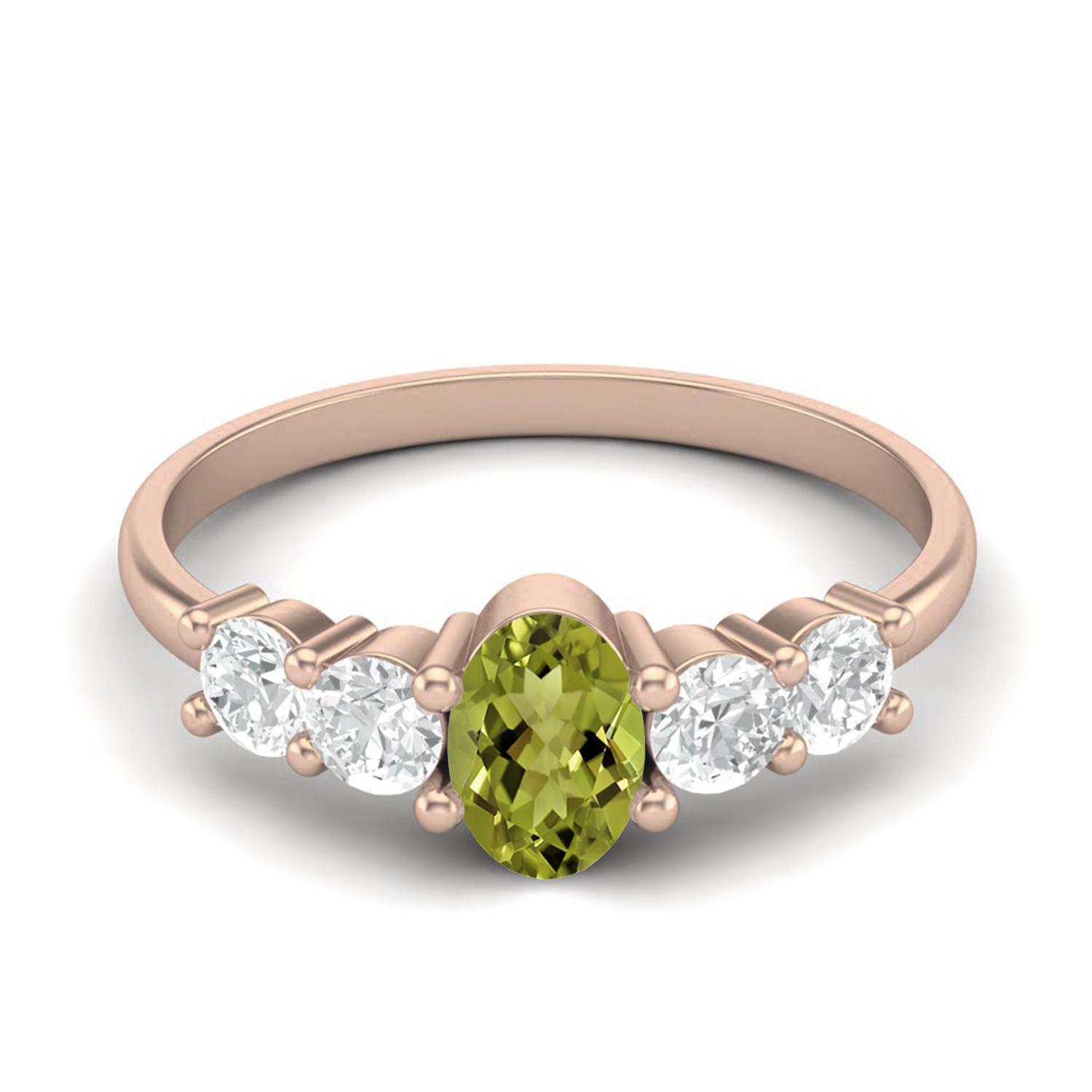 6X4mm Oval Peridot 925 Sterling Silver Rose Vermeil Five Stone Women Engagement Ring 8 ярко-розовый