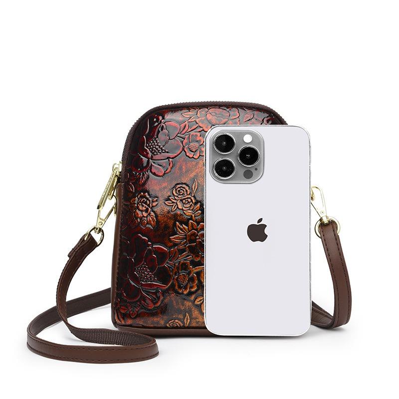 Simple and Versatile Shoulder Bag Women's New Mobile Phone Bag Double-layer Vertical Middle-aged Mother Messenger Bag