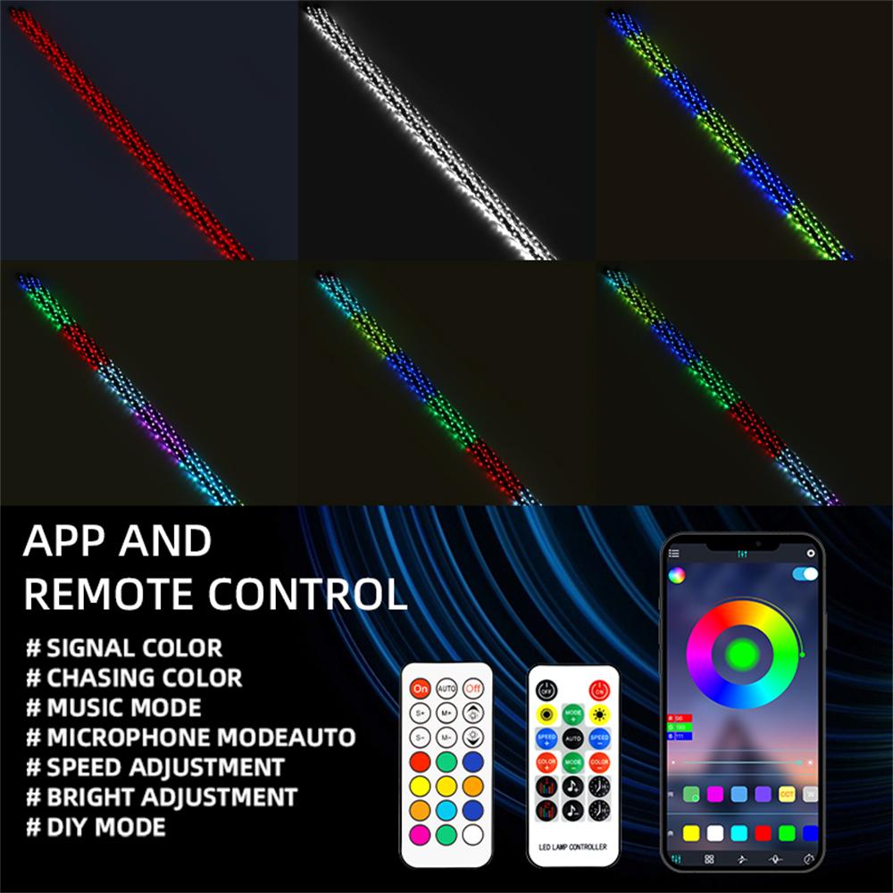 2PCS 90cm Antenas LED For RZR RGB Neon Strip Phone Control Strips LED Lights 3ft Flag Spiral LED Whip LED Lights for UTV ATV