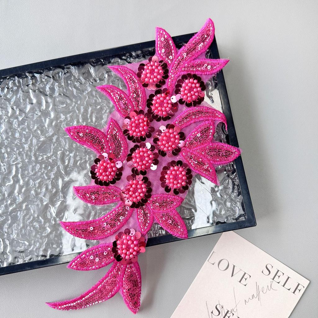 Heavy Industry Mesh Handmade Beaded Sequins Three-Dimensional Flower Embroidery Applique Wedding Dress Hair Accessories Decorative Cloth Stickers