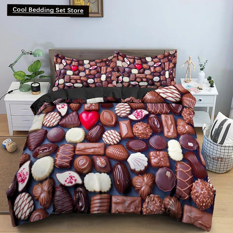 Comforter Chocolate Bedding Set Dessert Candy Comforter Sweet Food Girls Single Queen King 2/3Pcs Polyester