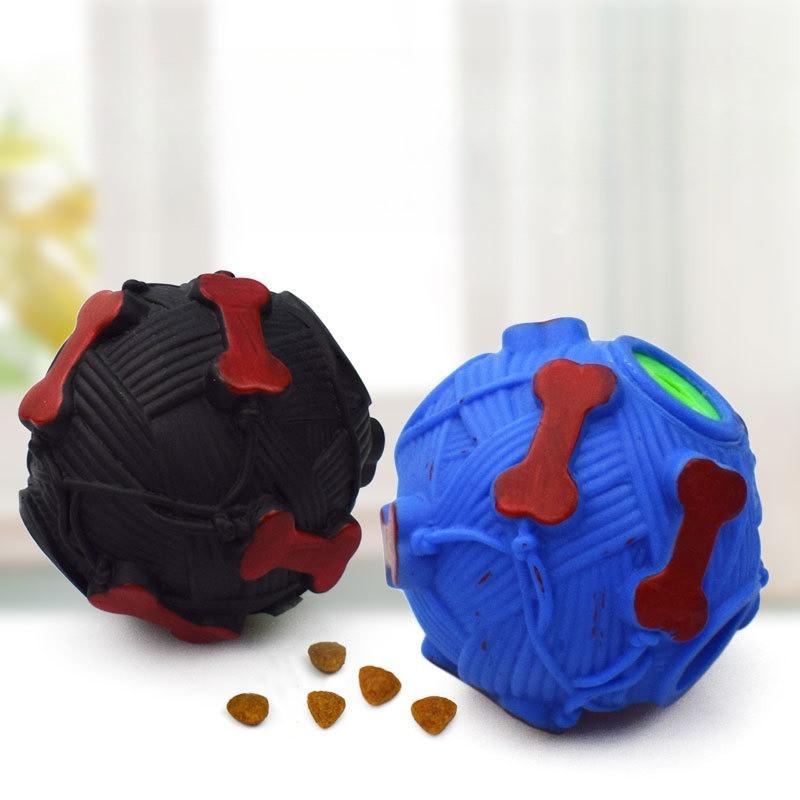 Natural Rubber Bone Printed Ball with Strange Call, Leakage Ball, Teeth Cleaning and Grinding for Pets, Feeding and Training Function