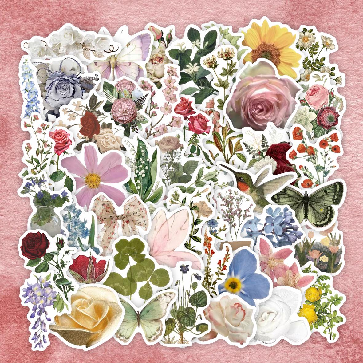50 Cute Flower Cartoon Stickers - Waterproof Decorative Pack for Suitcases & Notebooks