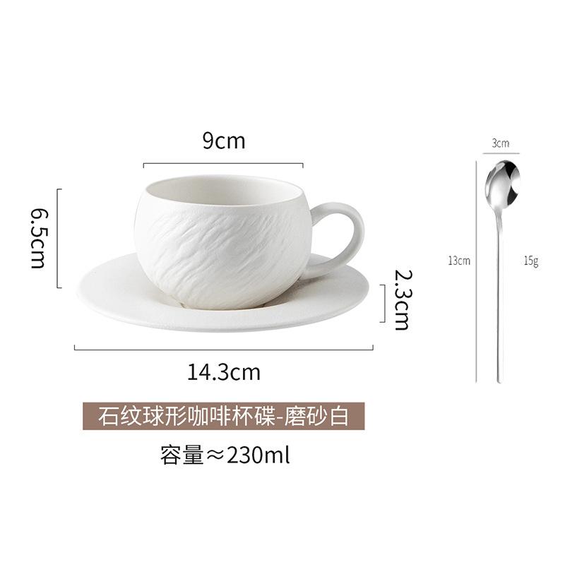 European Black  White Ceramic Coffee Cup Saucer Matte Stone Grain Breakfast Milk Mug Exquisite Afternoon Camellia Flower Tea Cup