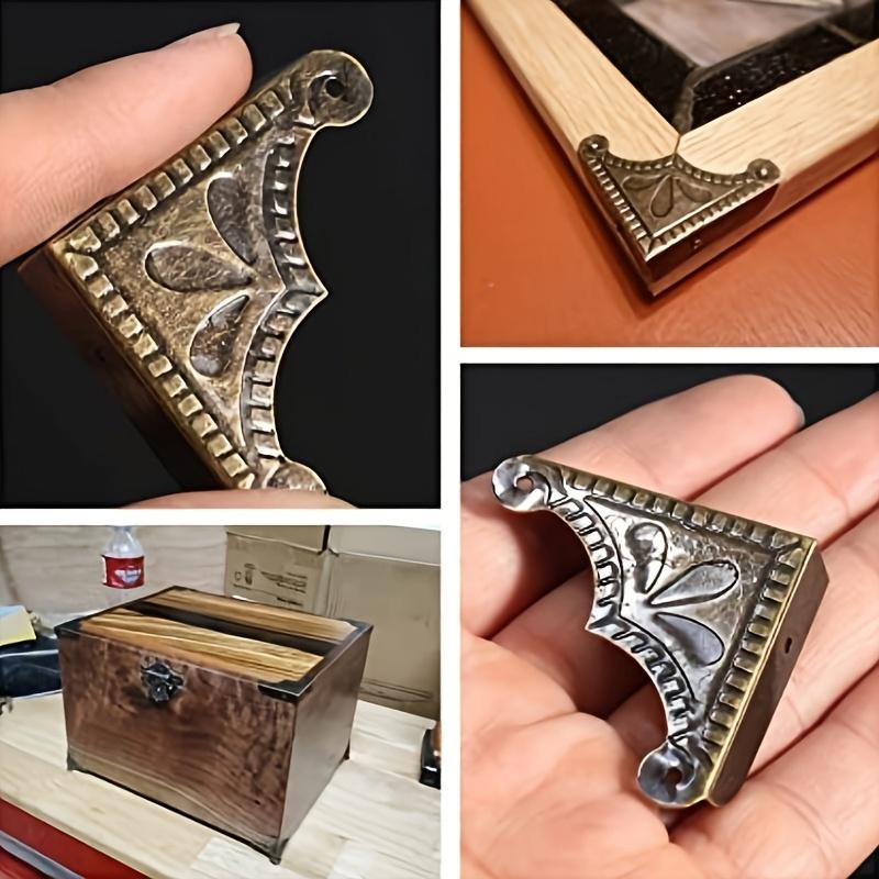 8Pcs Furniture Fittings Antique Corner Bracket Jewelry Gift Box Wood Case Decorative Feet Leg Corner Decorative Protector +Nails