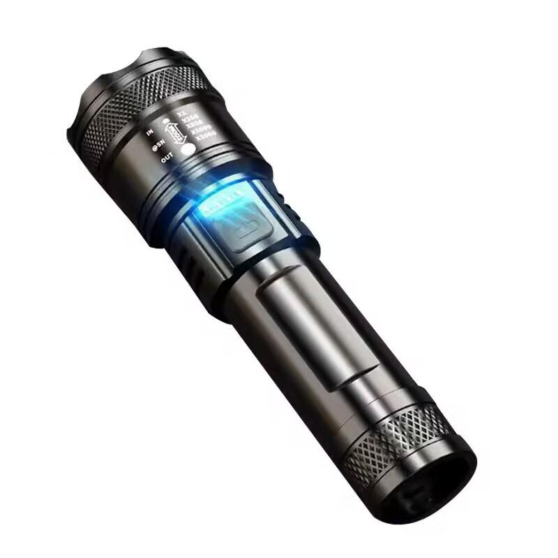 Telescopic zoom flashlight with built-in rechargeable handheld home safety lighting, durable structure, emergency preparation, essential for camping