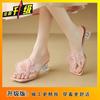 2025 new square head open-toed outer wear fairy flower summer fashion slippers crystal sandals word with super fairy