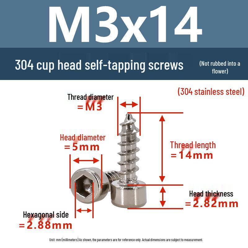 304 Pan Head Self-Tapping Coarse Thread Screw M1.7-M6 with Hex Socket