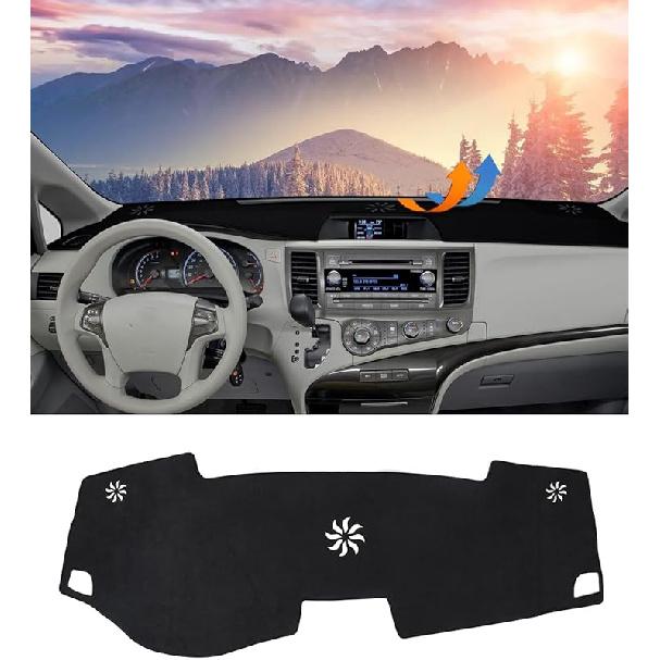 BIBLOZ Dash Cover For Toyota Sienna 2004-2010 Accessories Black Flannel Dashboard Cover Mat Car Dashboard UV Sun Protection