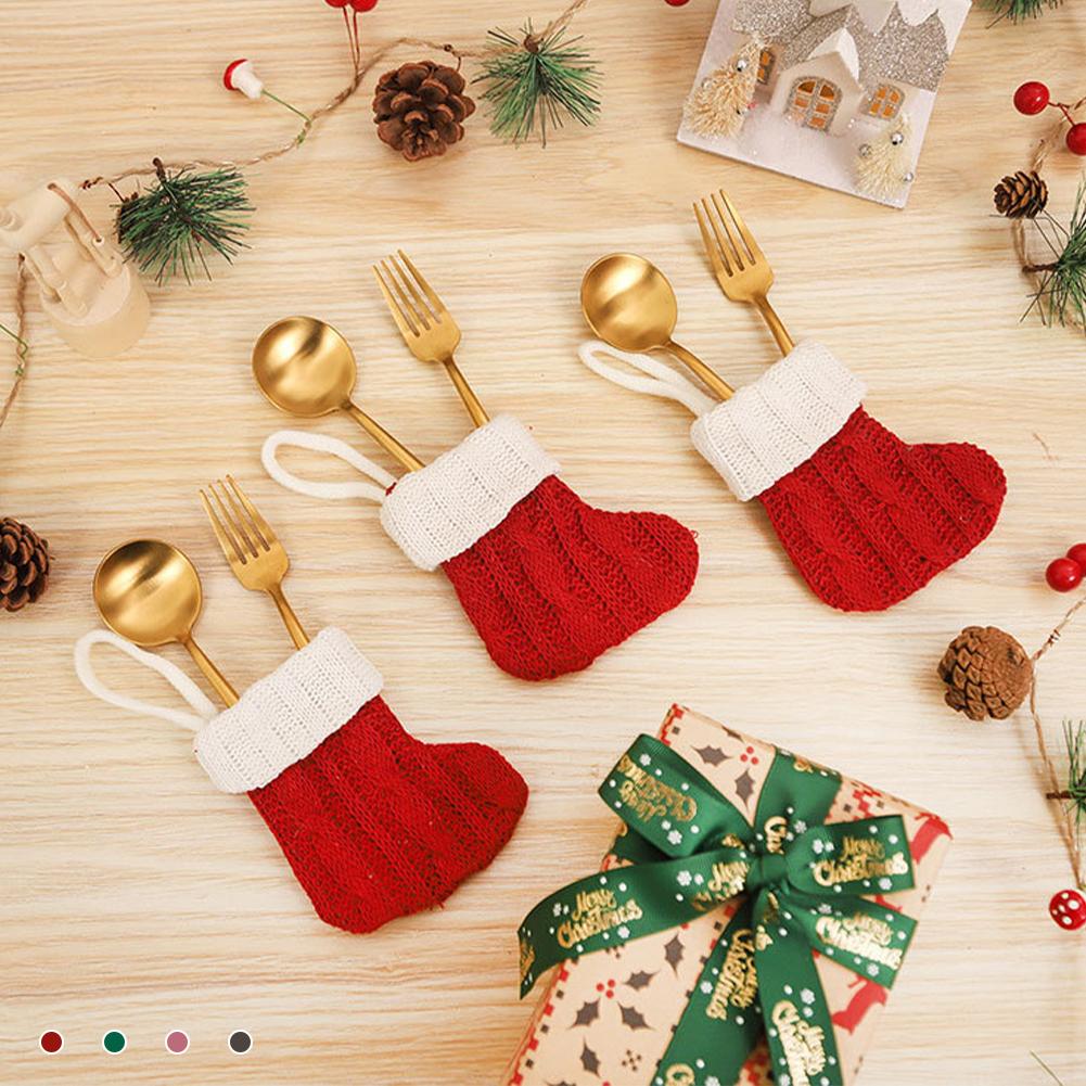 Christmas Sock Outfit Knitted Sock Red Green Xmas Tree Hanging Home Party Table Decoration Christmas Decor