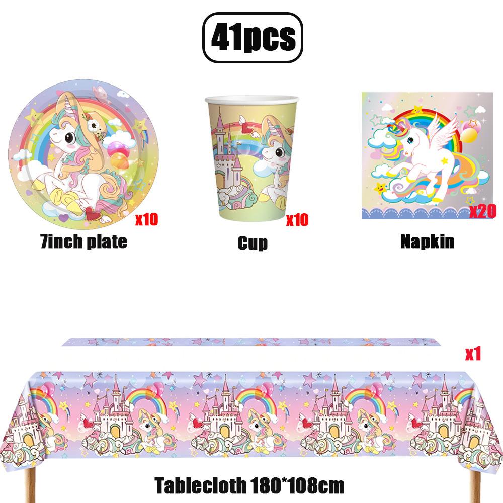 Cartoon Rainbow Unicorn Birthday Decoration Balloon Unicorn Plate Tablecloth Cake Decoration Party Supplies Birthday Gift