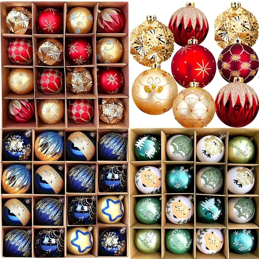 16/45PCS Fashion Plastic Christmas Ball Set Electroplated 3-6cm Xmas Ornament Ball Hanging Reindeer Christmas Tree Balls Home
