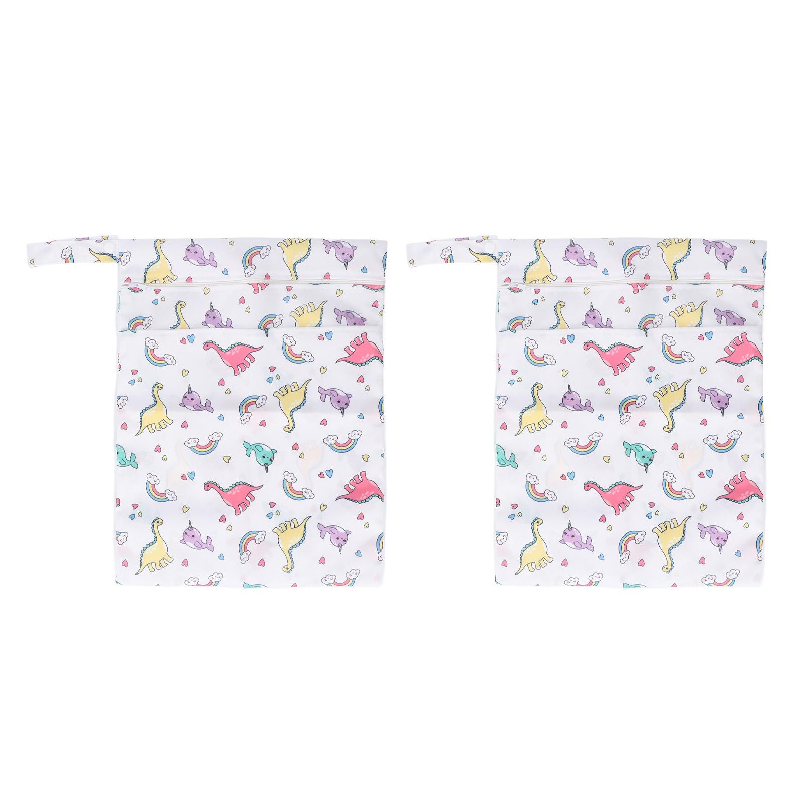 

2pcs Wet Dry Bag Waterproof Double Zipper Printed Washable Multifunctional Diaper Wet Dry Organizer T22