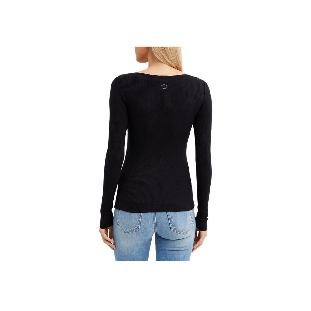 PINKO Solid Color Low Round Neck Long Sleeve T-Shirt Women tops Black 103569A1X4-Z99