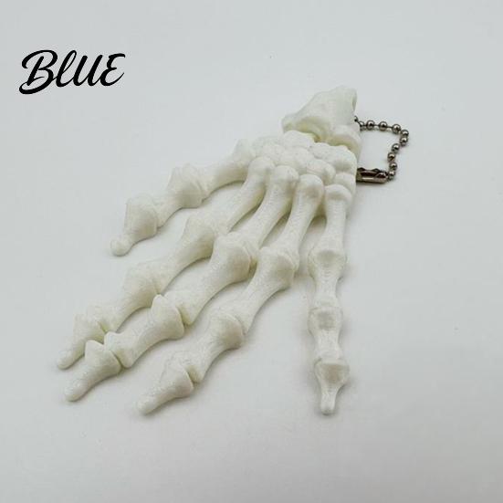 Skeleton Hand Charm Keychain with Hanging Chain 3D Printed Ornament Movable Keychain Joint Design Skull Palm Stress Relief Toy for Halloween