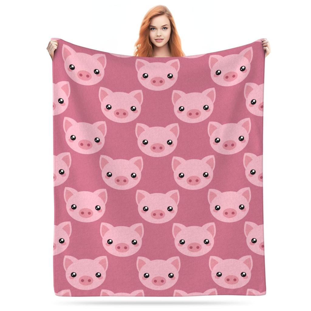 Pink Pig Flower Rose Flannel Blanket for Bed Sofa Portable Soft Fleece Throw Blankets Funny Plush Bedspread Queen King Twin Size
