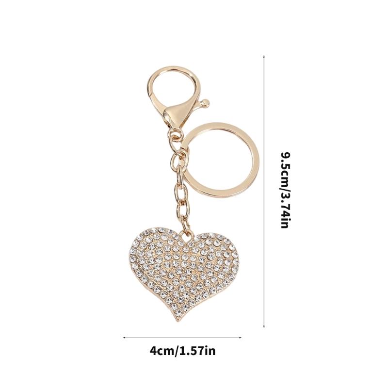 Sparkling Heart Keychain With Rhinestones Accent Zinc Alloy Design Bag Hanging Decoration For Women Gift Giving