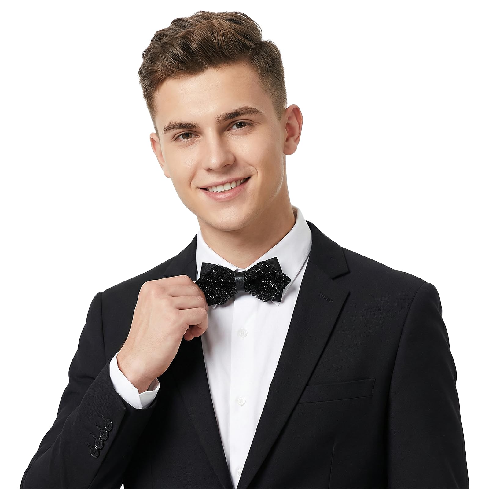 

[Moonlove] One-touch Bow Tie, Sparkling Rhinestone Bow Tie, Stylish Accessory for Men and Women, Adjustable, Easy to Put On and Take Off, Formal,