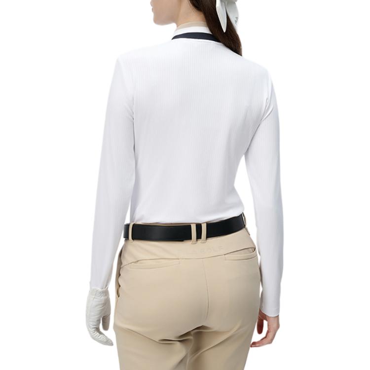 FILA Golf Series Comfortable Soft Stand Collar Long Sleeve T-Shirt Women Tops Jade-White A11W445221F-WT