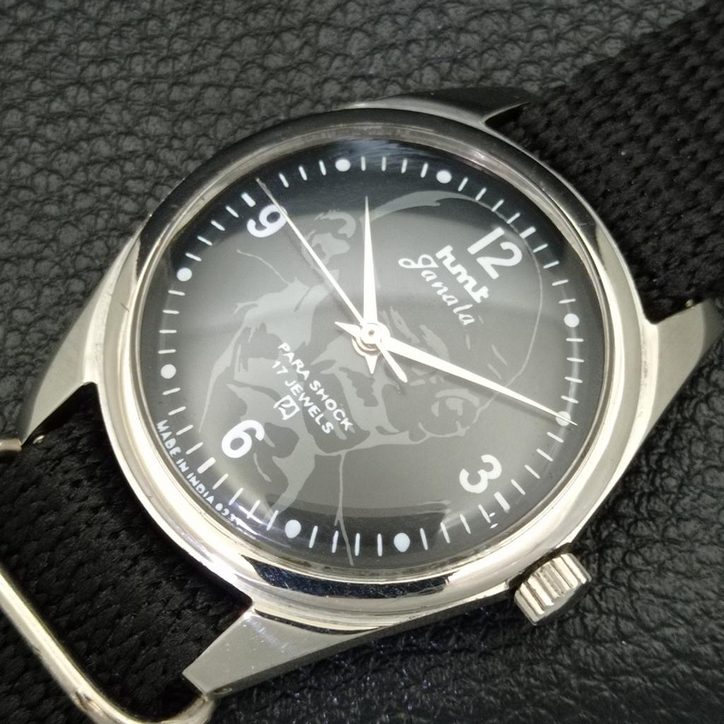 VINTAGE HMT JANATA HAND-WINDING INDIAN MENS BLACK COLOR DIAL WATCH A700046-5 R201-a700046