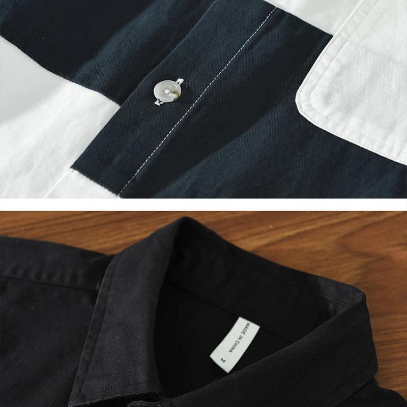 Korean Style Patchwork Shirt Korean Style Men's Casual Shirt Youth Loose Top Spring/Autumn 100 Cotton Men Clothing