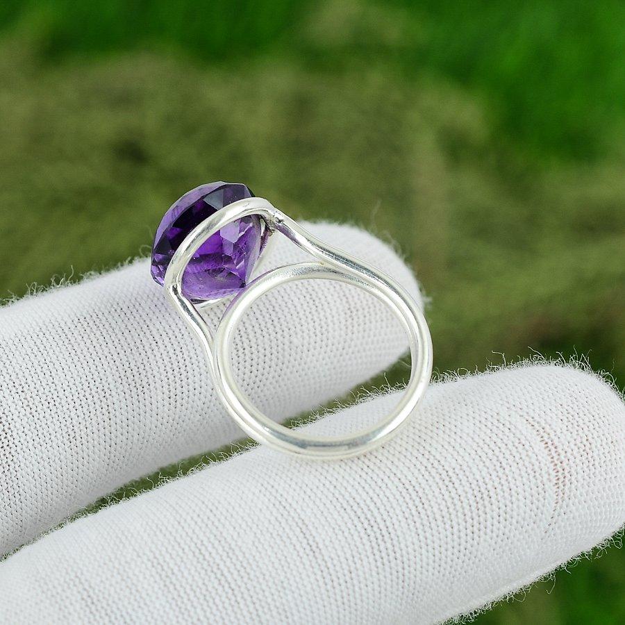 African Amethyst Gemstone 925 Sterling Silver Statement Art Deco Ring Size 6.5