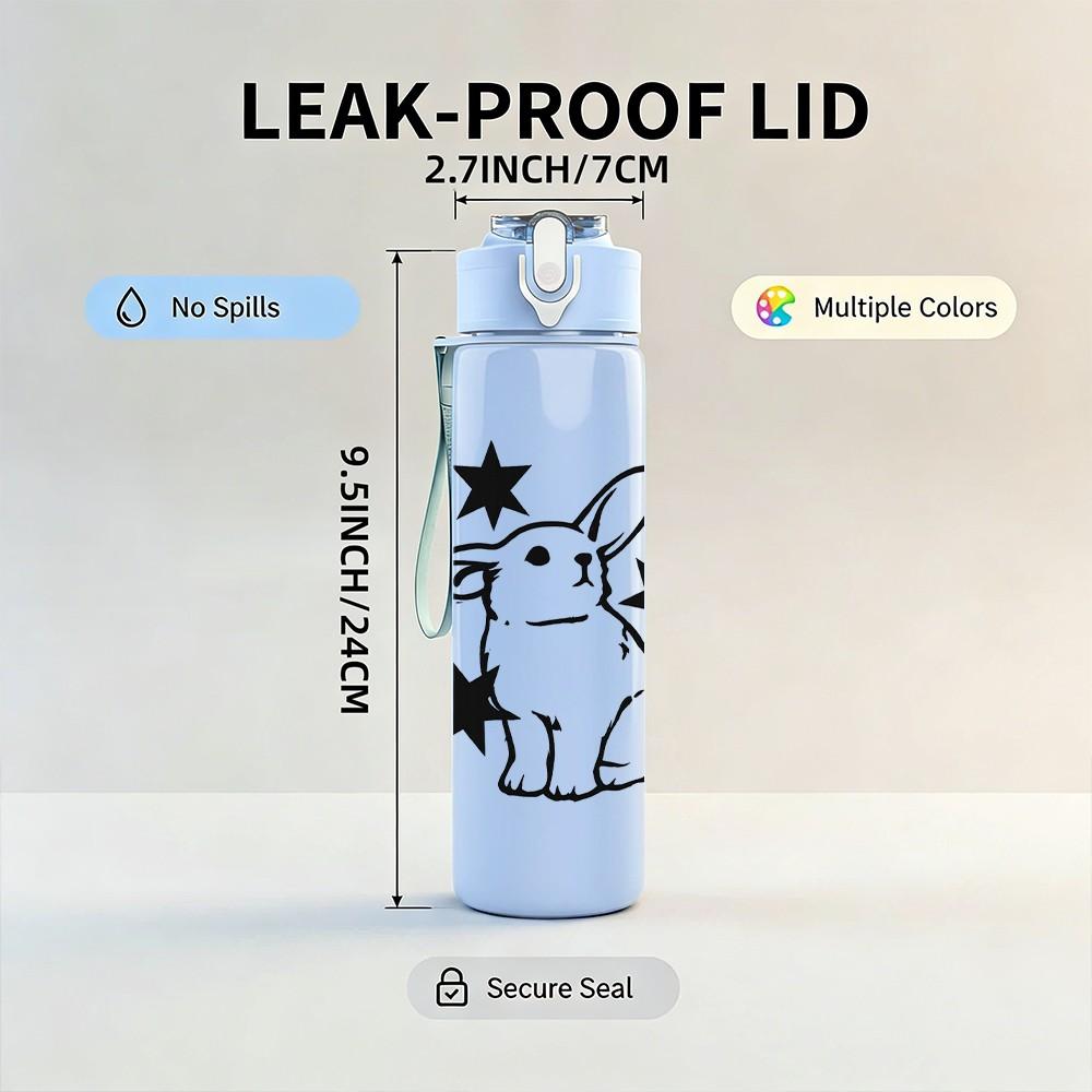 1PC Magic Rabbit Star Line Art 750ml Color Plastic Sports Water Bottle Leakproof Flip Straw Lid Suitable for Sports Office Home Use