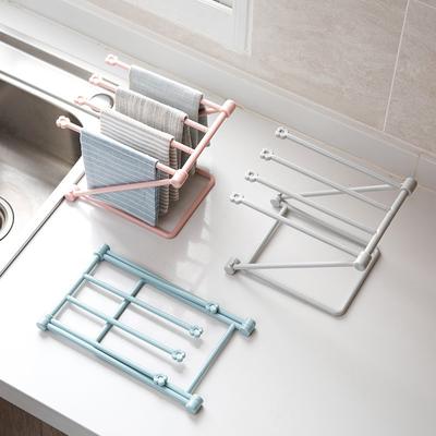 Desktop Foldable Vertical Rag Organiser Kitchen Dishwashing Towel Rack No Hole Countertop Cup Holder Shelf