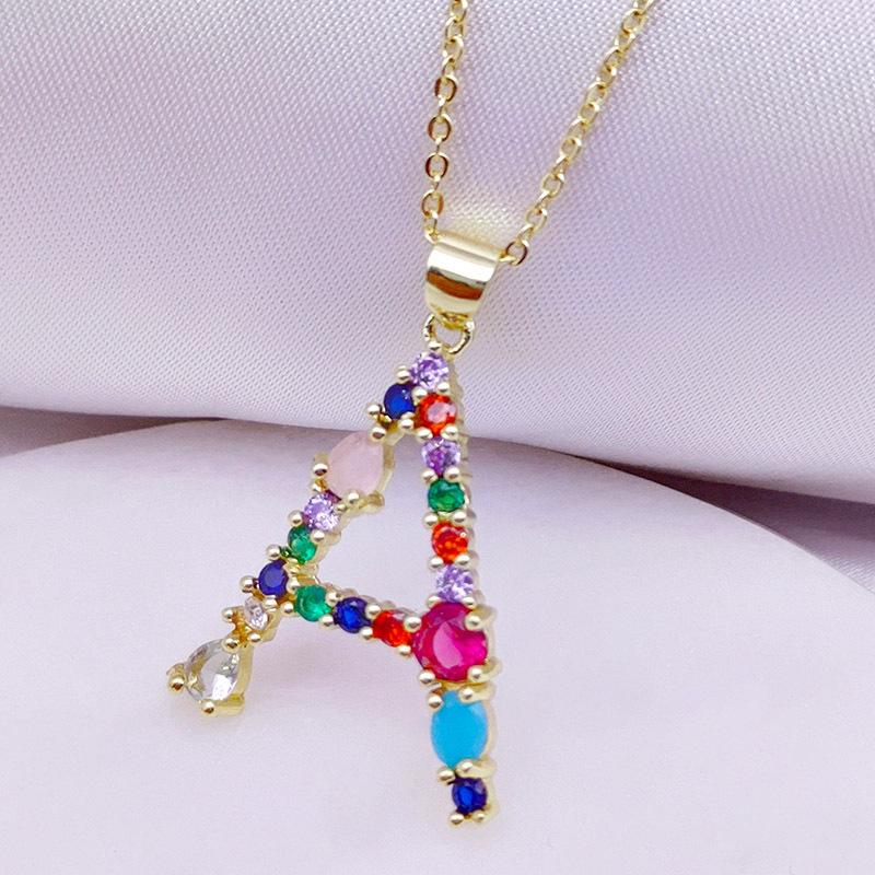 Colourful Crystal CZ 26 Capital Initial Letters Pendant Necklace For Women Gold Pendant Necklace Initial Jewelry