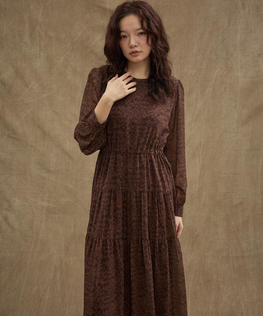 MANAVIS7 Chiffon Leopard Maxi Dress [Brown]