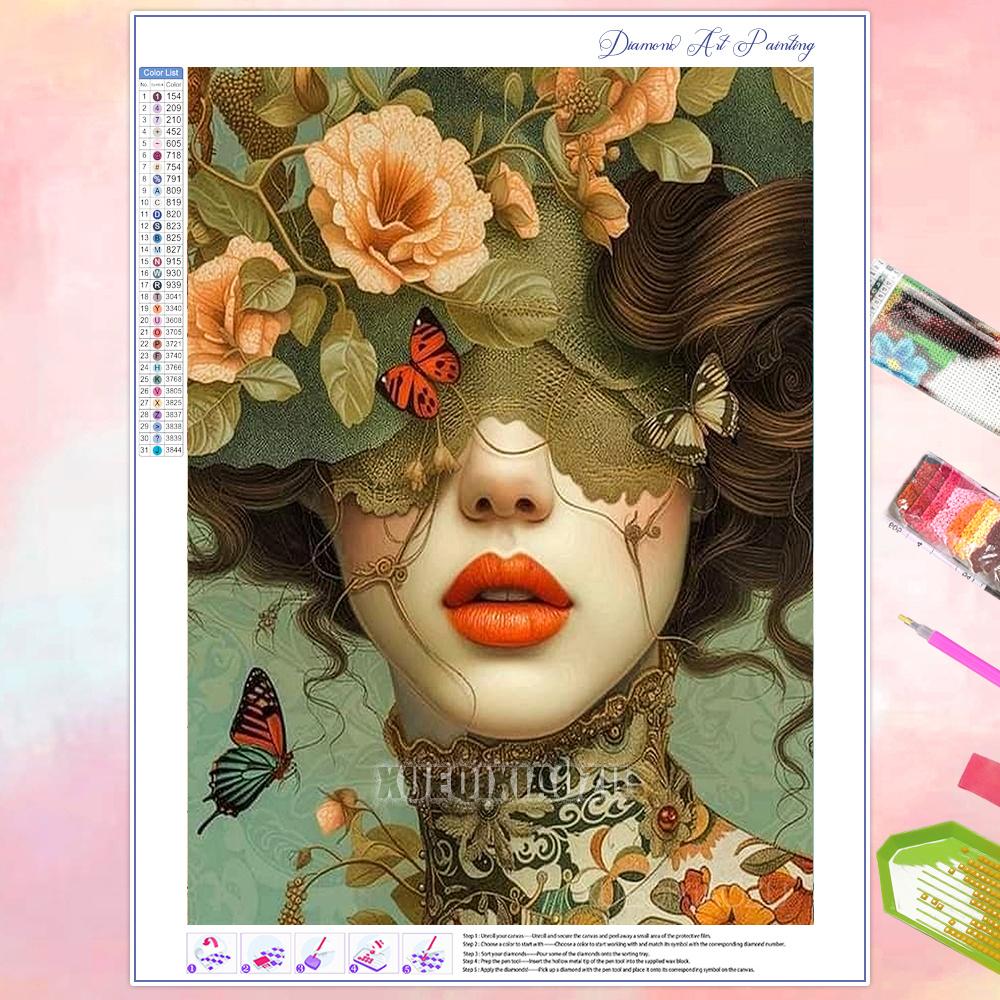 Full Diamond Painting Beauty Girl Flowers Abstract Art Diamond Mosaic Embroidery Rhinestone Cross Stitch Kit Home Wall Decor