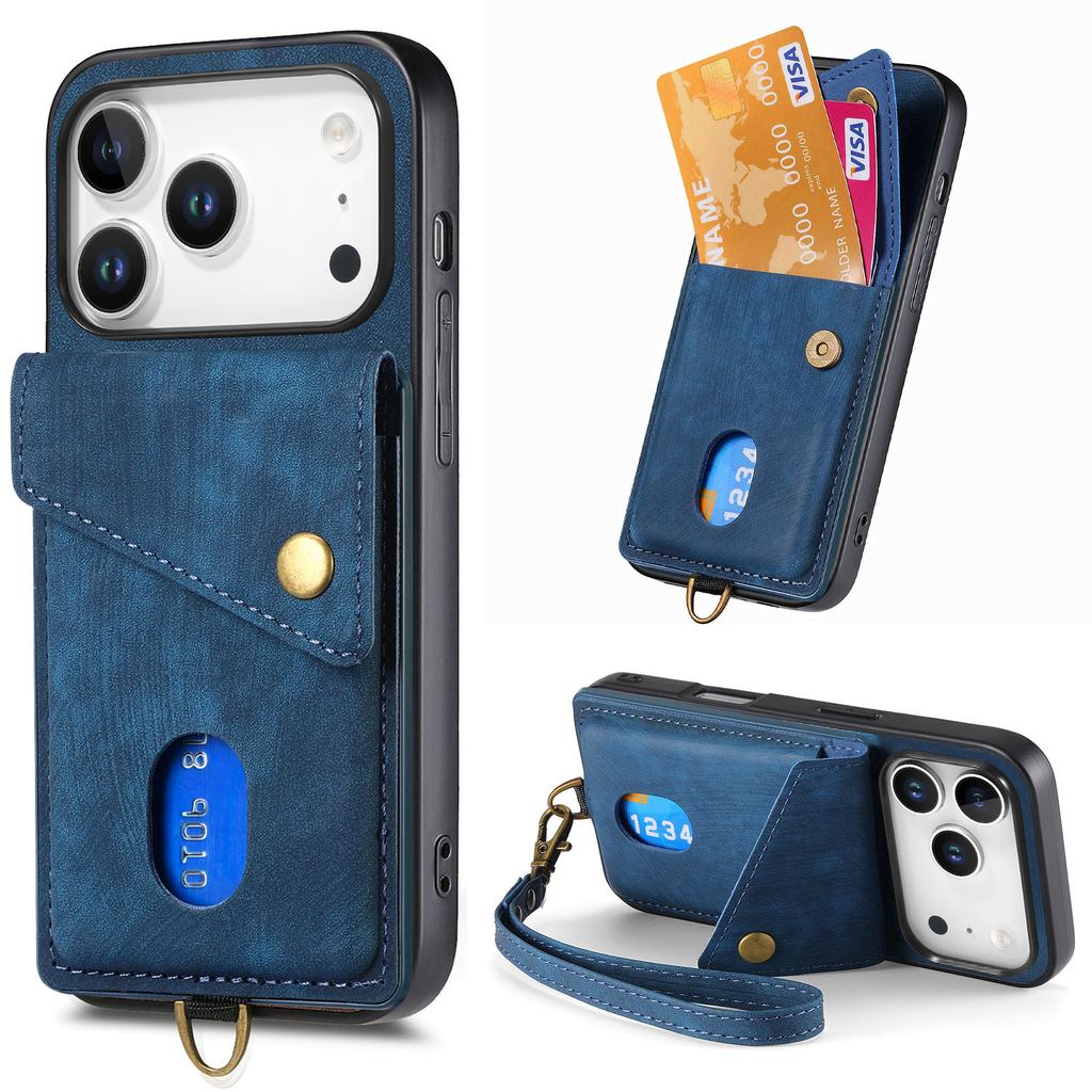 For iPhone 17 Pro Max Case with Card Holder Kickstand Leather Phone Back Cover
