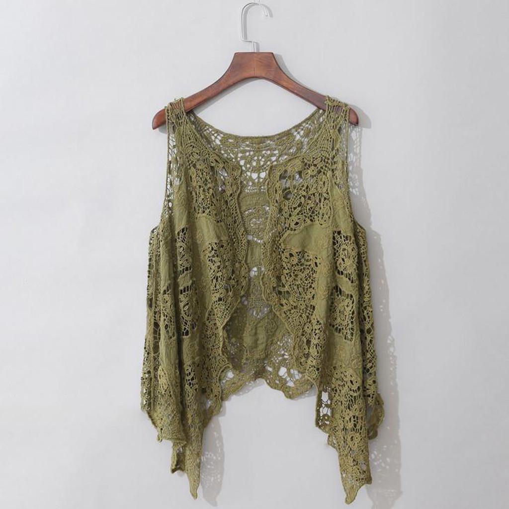 Women Fashion Summer Open  Cardigan Crochet Vest Blouse Top