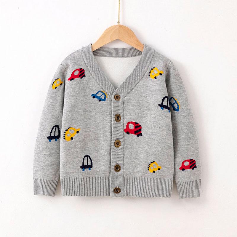 New Spring-Fall Cartoon Car Boys' Knit Sweater Cardigan