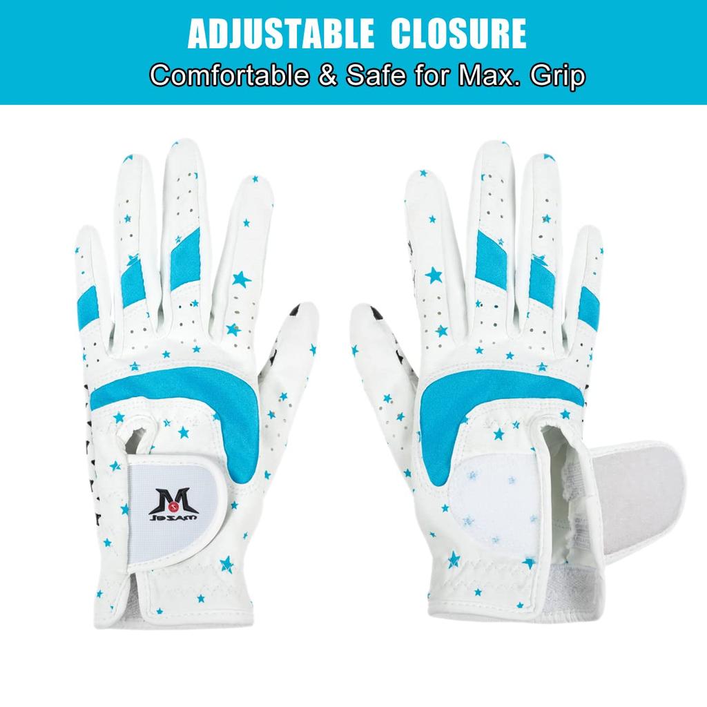 MAZEL Golf Gloves for Pair Size Children/Juniors/Kids, (Star - Blue, M)