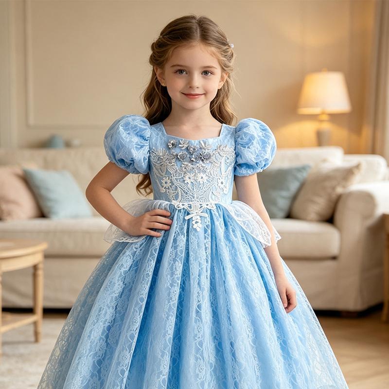 Girls New Year Blue Long Dress for Kids Christmas Birthday Party Dresses Butterfly Cinderella Cosplay Costumes Chidren Outfits