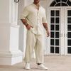Camicia Casual da Uomo in Cotone e Lino con Bottoni, Pantaloni a Maniche Corte, Completo Casual Monocolore