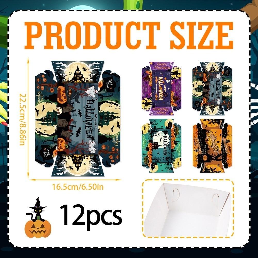 12pcs Pumpkin Halloween Party Tray Rectangular Snack Paper Boxes Cookie Tray  Halloween Party