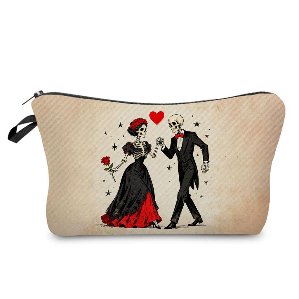 Skull Print Cosmetic Bag, Nail Polish Storage Bag, Daily Travel Clutch Bag, Toilet Bag.