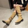 Pile Boots Women's Knight Boots Retro Suede Thick Heel Pointed 2025 Summer New Brown Wrinkled Tall Boots Autumn