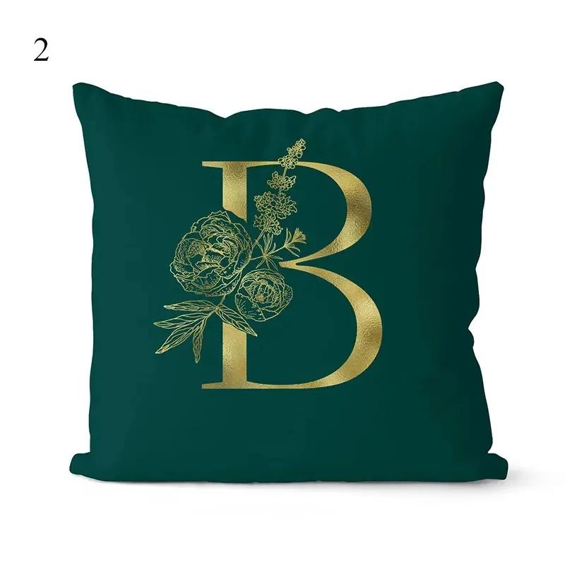 1Pc Green Pillow Cover 45*45cm Gold Letters Throw Pillow Cushion Cover Car Home Decoration Sofa Cushion Covers Pillowcase